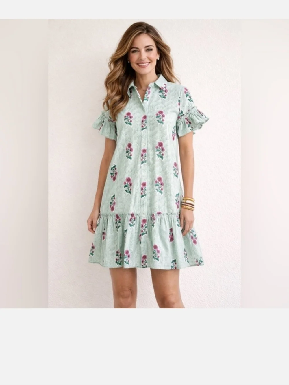 J. Crew Printed ruffle-sleeve mini shirt-dress